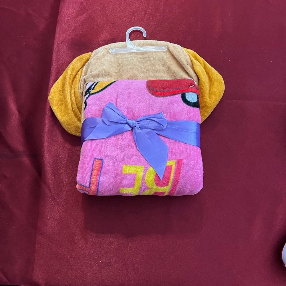 Kids Hooded Towel Wrap - Pink and Brown